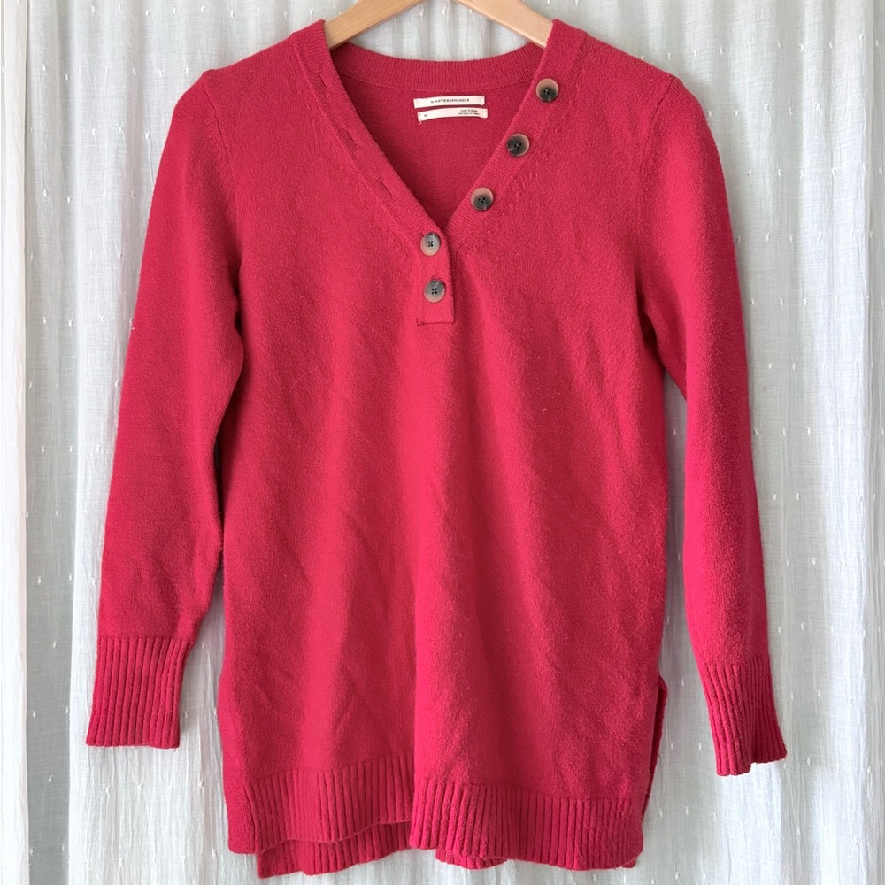 Anthropologie V-Neck Sweater in Vibrant Red